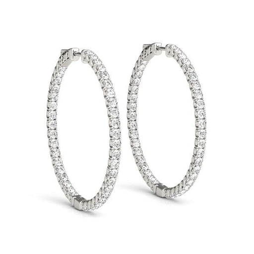 14k White Gold Diamond Hoop Earrings with Shared Prong Setting (2 cttw) Earrings Angelucci Jewelry   