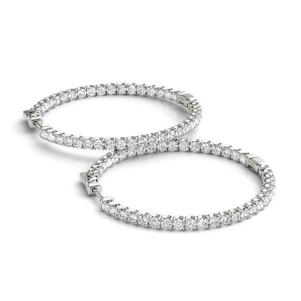 14k White Gold Diamond Hoop Earrings with Shared Prong Setting (2 cttw) Earrings Angelucci Jewelry   