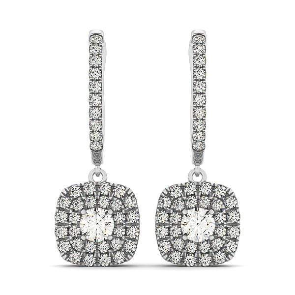 14k White Gold Double Halo Cushion Outer Shaped Diamond  Earrings (3/4 cttw) Earrings Angelucci Jewelry   