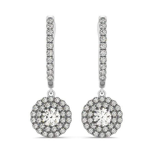 14k White Gold Double Halo Round Diamond Drop Earrings (1 cttw) Earrings Angelucci Jewelry   