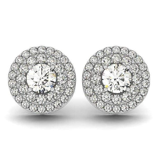 14k White Gold Double Halo Round Diamond Earrings (1 1/4 cttw) Earrings Angelucci Jewelry   