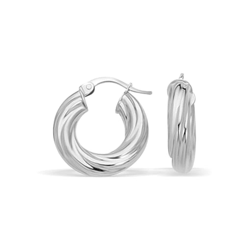 14k White Gold Fancy Twist Hoop Earrings (7/8 inch Diameter) Earrings Angelucci Jewelry   