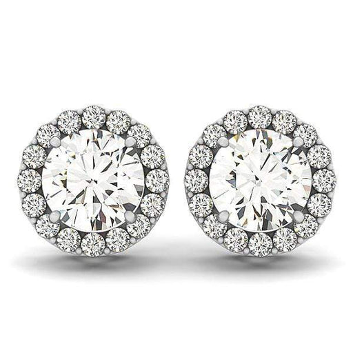 14k White Gold Four Prong Round Halo Diamond Earrings (1 1/6 cttw) Earrings Angelucci Jewelry   