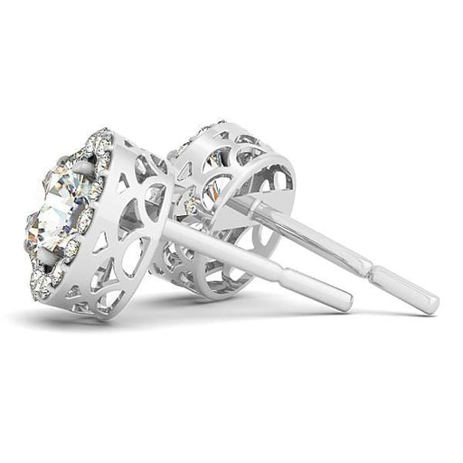 14k White Gold Four Prong Round Halo Diamond Earrings (1 1/6 cttw) Earrings Angelucci Jewelry   