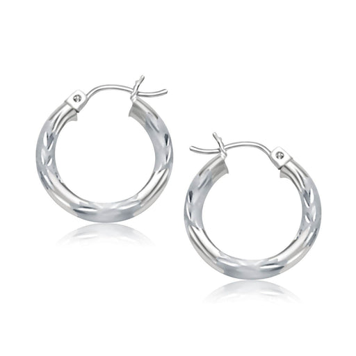 14k White Gold Hoop Earrings with Diamond Cuts (15mm) Earrings Angelucci Jewelry   