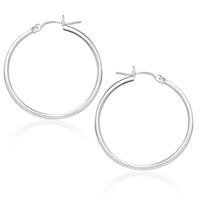 Thumbnail for 14k White Gold Polished Hoop Earrings (25 mm) Earrings Angelucci Jewelry   