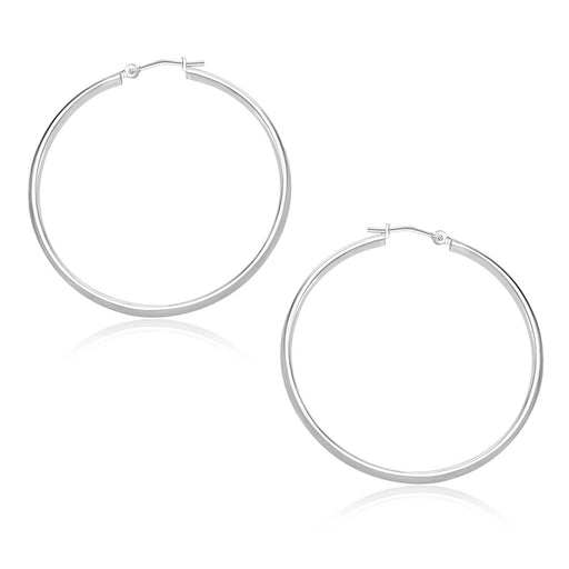 14k White Gold Polished Hoop Earrings (30mm) Earrings Angelucci Jewelry   