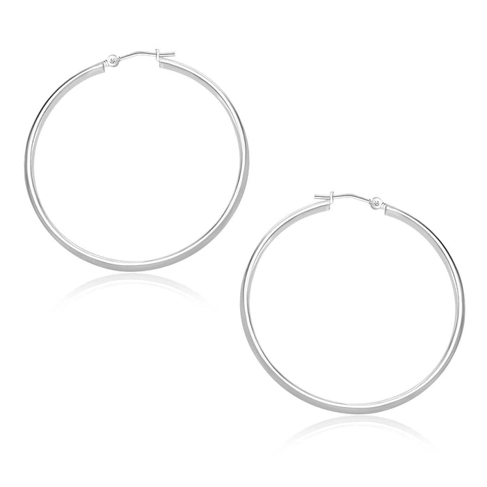 14k White Gold Polished Hoop Earrings (30mm) Earrings Angelucci Jewelry   