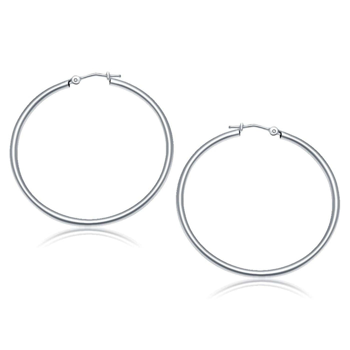 14k White Gold Polished Hoop Earrings (40 mm) Earrings Angelucci Jewelry   