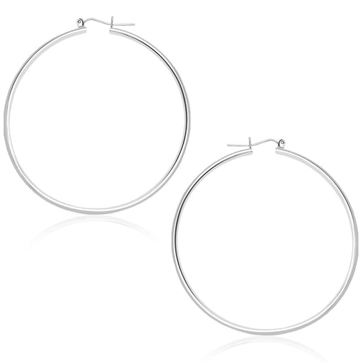 14k White Gold Polished Hoop Earrings (45 mm) Earrings Angelucci Jewelry   