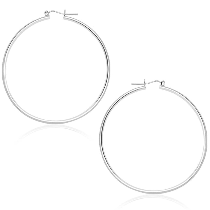 14k White Gold Polished Hoop Earrings (45 mm) Earrings Angelucci Jewelry   