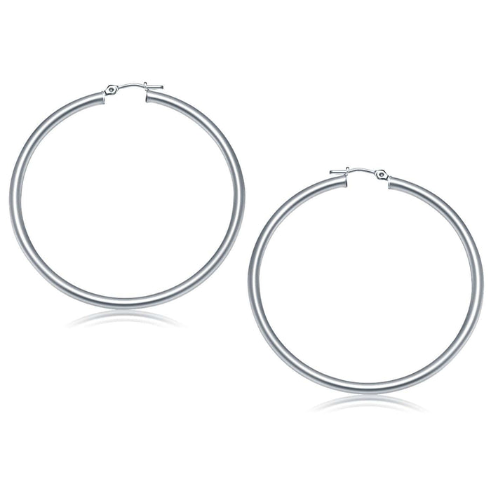 14k White Gold Polished Hoop Earrings (50 mm) Earrings Angelucci Jewelry   