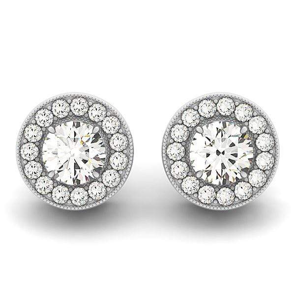 14k White Gold Round Diamond Halo Milgrain Border Earrings (3/4 cttw) Earrings Angelucci Jewelry   