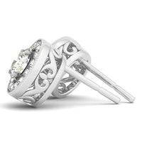 Thumbnail for 14k White Gold Round Diamond Halo Milgrain Border Earrings (3/4 cttw) Earrings Angelucci Jewelry   