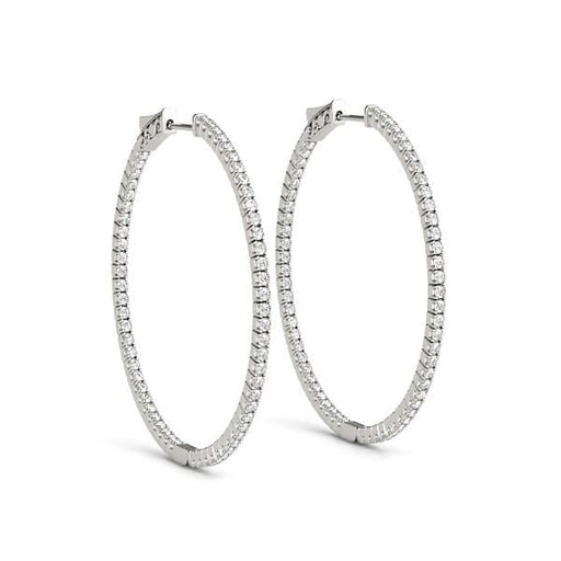 14k White Gold Slim Two Sided Diamond Hoop Earrings (1 1/2 cttw) Earrings Angelucci Jewelry   