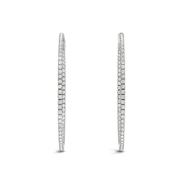 14k White Gold Slim Two Sided Diamond Hoop Earrings (1 1/2 cttw) Earrings Angelucci Jewelry   