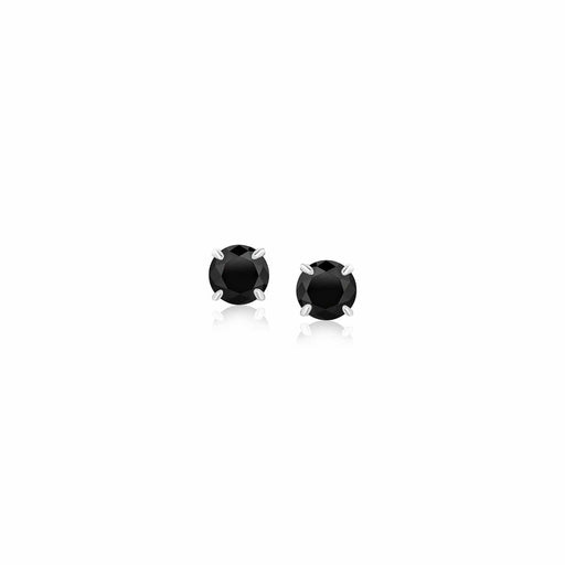 14k White Gold Stud Earrings with Black 4mm Cubic Zirconia Earrings Angelucci Jewelry   