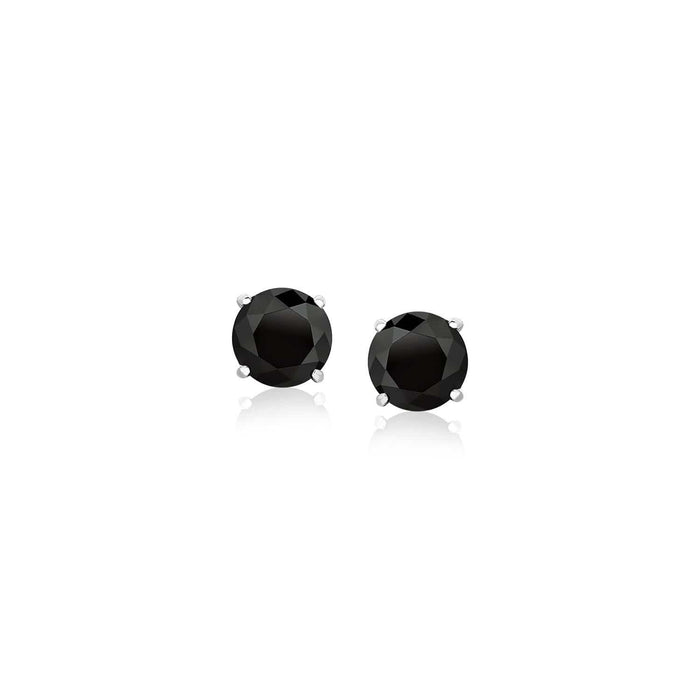14k White Gold Stud Earrings with Black 5mm Faceted Cubic Zirconia Earrings Angelucci Jewelry   