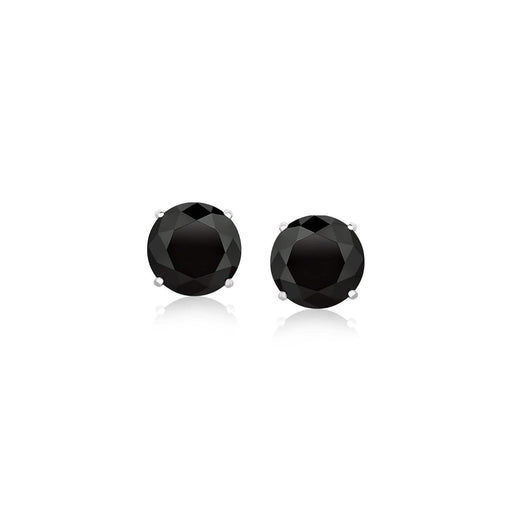 14k White Gold Stud Earrings with Black 6mm Faceted Cubic Zirconia Earrings Angelucci Jewelry   