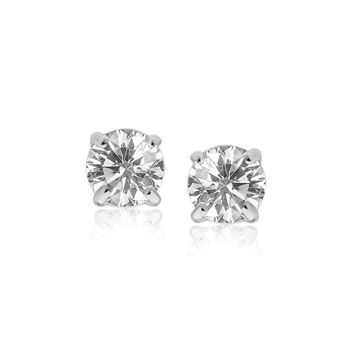14k White Gold Stud Earrings with White Hue Faceted Cubic Zirconia Earrings Angelucci Jewelry   