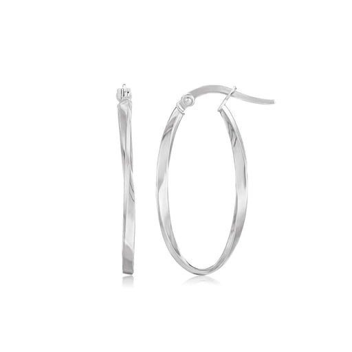 14k White Gold Twist Motif Oval Hoop Earrings Earrings Angelucci Jewelry   