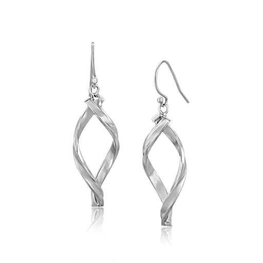14k White Gold Twisted Freeform Oval Drop Earrings Earrings Angelucci Jewelry   