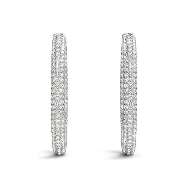 14k White Gold Two Row Pave Set Diamond Hoop Earrings (7 cttw) Earrings Angelucci Jewelry   