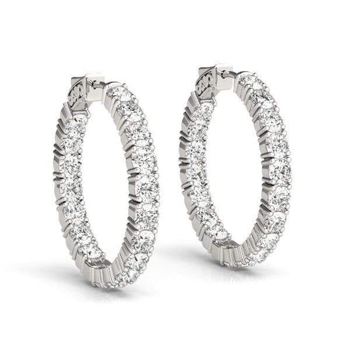 14k White Gold Two Sided Prong Set Diamond Hoop Earrings (3 1/2 cttw) Earrings Angelucci Jewelry   