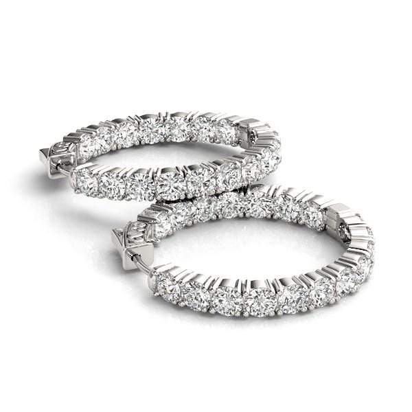 14k White Gold Two Sided Prong Set Diamond Hoop Earrings (3 1/2 cttw) Earrings Angelucci Jewelry   