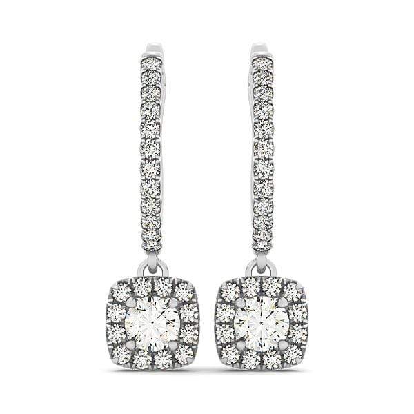 Cushion Shape Halo Style Diamond Drop Earrings in 14k White Gold (1/2 cttw) Earrings Angelucci Jewelry   