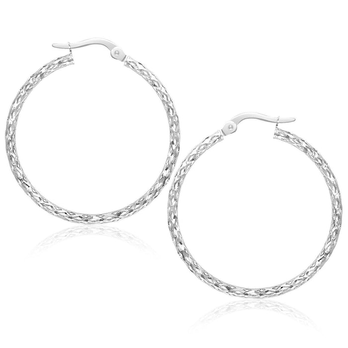 Large Textured Hoop Earrings in 10k White Gold Earrings Angelucci Jewelry   