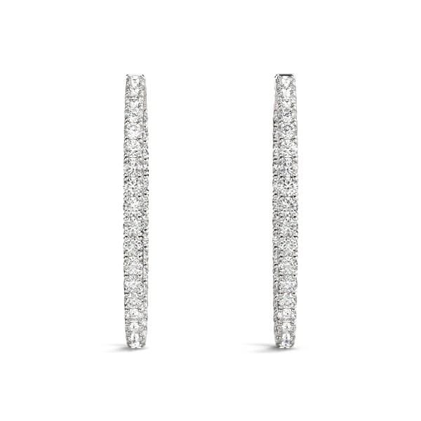 Oval Shape Two Sided Diamond Hoop Earrings in 14k White Gold (2 cttw) Earrings Angelucci Jewelry   