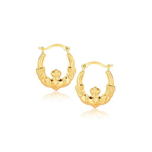 10k Yellow Gold Claddagh Hoop Earrings Earrings Angelucci Jewelry   