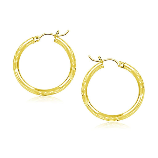 10k Yellow Gold Diamond Cut Hoop Earrings (20mm) Earrings Angelucci Jewelry   
