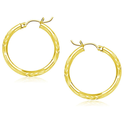 10k Yellow Gold Diamond Cut Hoop Earrings (25mm) Earrings Angelucci Jewelry   