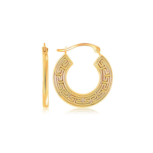 10k Yellow Gold Greek Key Small Hoop Earrings Earrings Angelucci Jewelry   