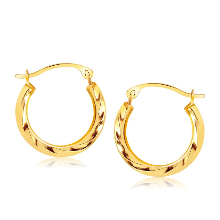 10k Yellow Gold Hoop Earrings in Textured Polished Style (5/8 inch Diameter) Earrings Angelucci Jewelry   