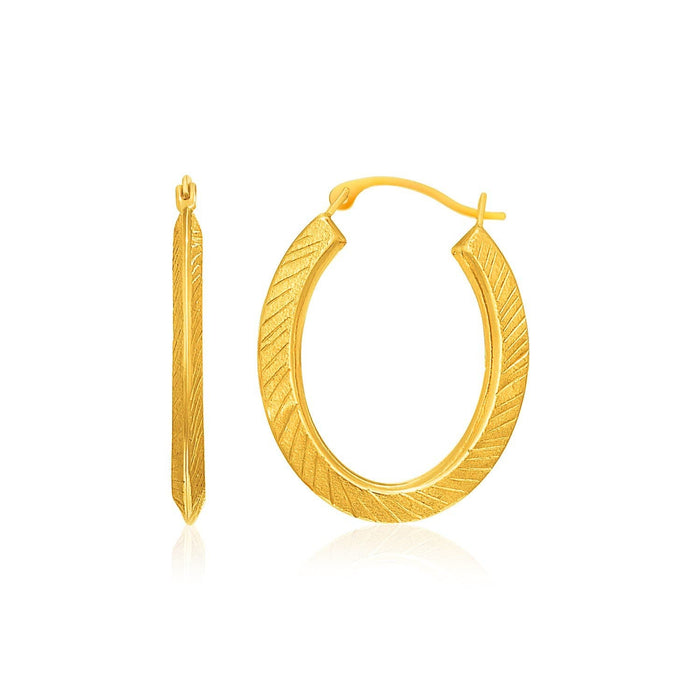 10k Yellow Gold Oval Line Texture Hoop Earrings Earrings Angelucci Jewelry   