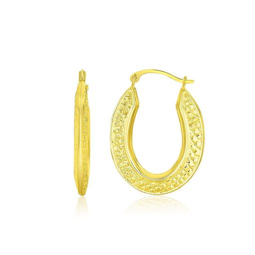 10k Yellow Gold Woven Texture Oval Shape Hoop Earrings Earrings Angelucci Jewelry   