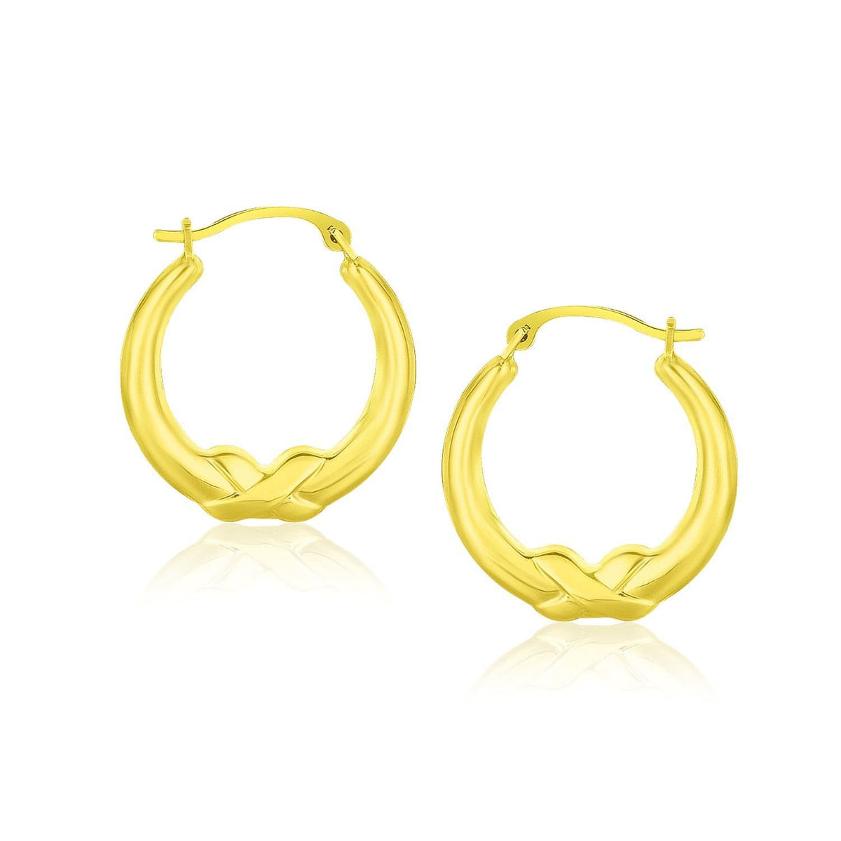 10k sale Yellow Gold 4x15mm Swirl Design Round Hoop Earrings