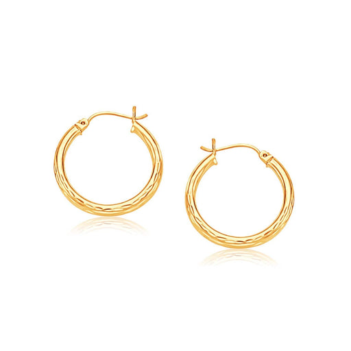 14k Yellow Gold 25mm Diameter Hoop Earring with Diamond-Cut Finish Earrings Angelucci Jewelry   