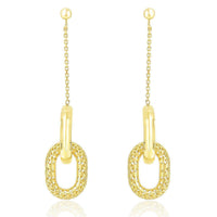 Thumbnail for 14k Yellow Gold Chain and Oval Motif Weave Style Dangling Earrings Earrings Angelucci Jewelry   