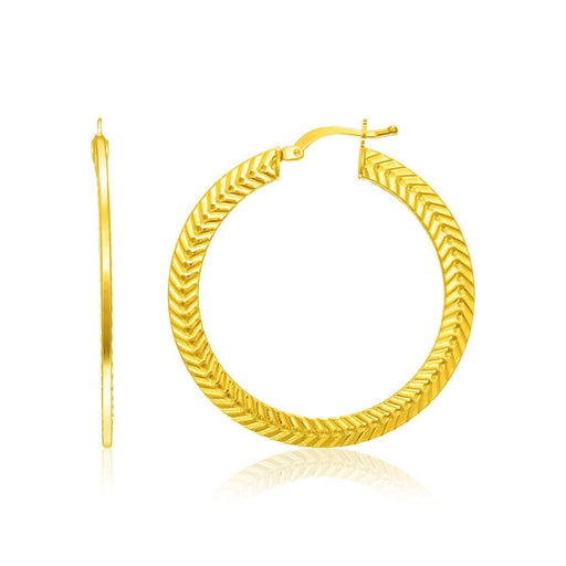 14k Yellow Gold Chevron Texture Hoop Earrings Earrings Angelucci Jewelry   