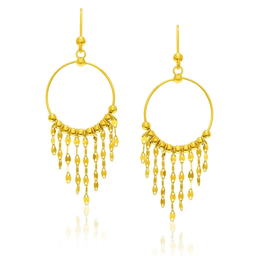 14k Yellow Gold Circle Dangling Earrings with Sequin Fringe Earrings Angelucci Jewelry   