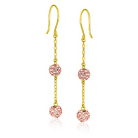 Thumbnail for 14k Yellow Gold Dangling Pink Tone Crystal Ball Earrings Earrings Angelucci Jewelry   