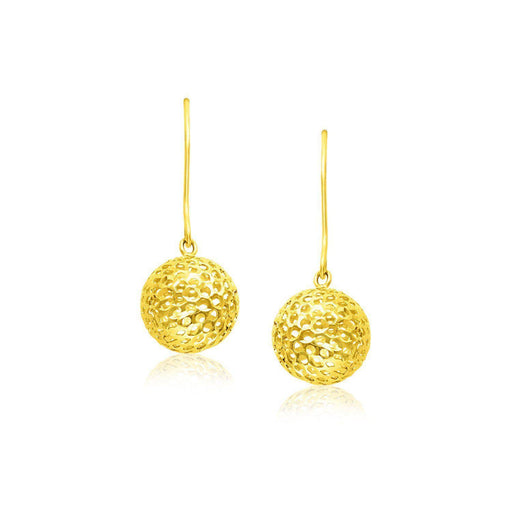 14k Yellow Gold Dangling Round Mesh Earrings Earrings Angelucci Jewelry   