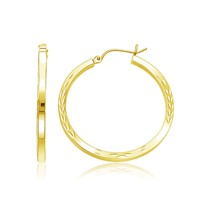 14k Yellow Gold Diamond Cut Hoop Earrings Earrings Angelucci Jewelry   