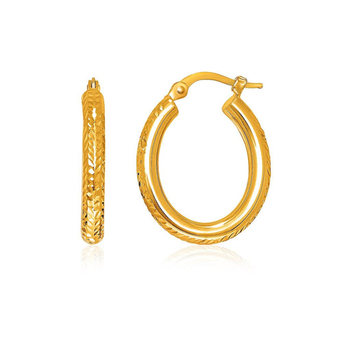 14k Yellow Gold Diamond Cut Textured Oval Hoop Earrings. Earrings Angelucci Jewelry   