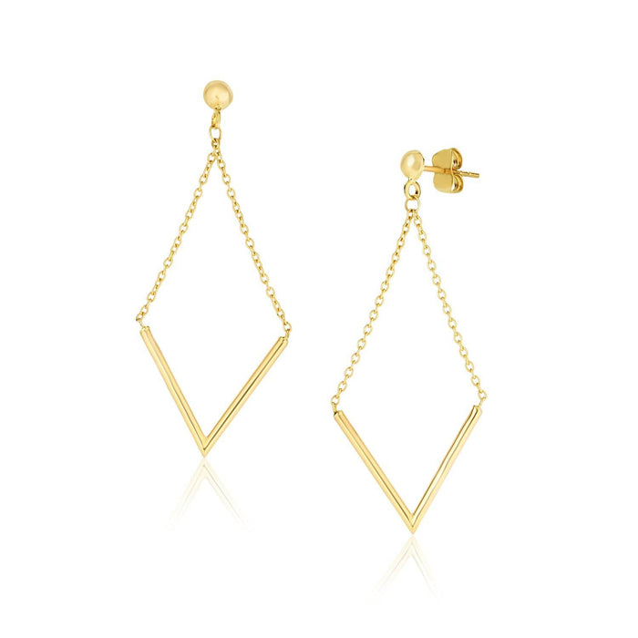 14k Yellow Gold Diamond Shape Chain Drop Earrings Earrings Angelucci Jewelry   