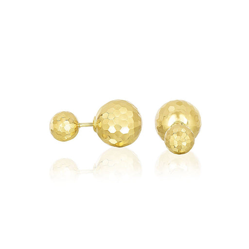 14k Yellow Gold Double Sided Earrings with Faceted Bead Design Earrings Angelucci Jewelry   